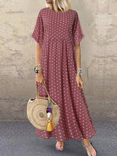 Women Polka Dot Print Short Sleeve O-neck Maxi Dress